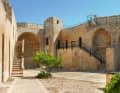 Sun-drenched courtyard of the Castello Sant'Angelo in Licata in the south of Sicily