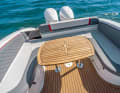 An optional lowerable table also allows for a sun lounger in the cockpit