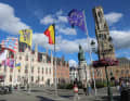 The Grote Markt in Brussels with the Belfort (13th century) on the right, the monument to the medieval freedom fighters Pieter de Coninck and Jan Breydel and the neo-Gothic Provinciaal Hof, begun in 1887.