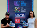 The motosurf team for Germany: Sebastian Lux and Jennifer Beckmann compete at the World Games in China.