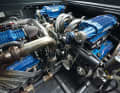 662 SCI COMP: With the blue paintwork, the aluminium belt pulleys and the polished stainless steel manifolds, the three Mercury Racing engines turn the engine compartment into a work of art. Thanks to the large cover, the mechanic can easily reach even the furthest corner