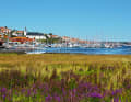 The jetties at Lyckans Slip Marina in Lysekil. There are 30 berths available for guests. The exit to the Gullmarfjord can be seen in the background on the right