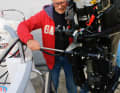 Step 4: Cable routing - The steering cable must be inserted before the engine is fitted