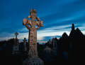 Celtic grave crosses in the last light of day.