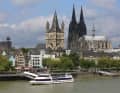Cologne: View over the Rhine to the historic city centre with the cathedral