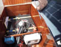 The self-built battery box sits in the centre of the boat. It serves as the driver's seat