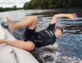 A moment of panic: the skipper or a crew member loses their balance and goes overboard: