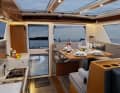 The seating area in the saloon was designed in a U-shape so that there is room for many people on board