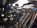 662 SCI COMP: With the blue paintwork, the aluminium belt pulleys and the polished stainless steel manifolds, the three Mercury Racing engines turn the engine compartment into a work of art. Thanks to the large cover, the mechanic can easily reach even the furthest corner