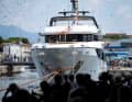 It’s done: the Benetti 44M is afloat in the harbour basin at Viareggio.