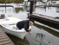 We use the floating water line, which we have found with the help of sandbags, to set our markers
