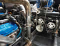 662 SCI COMP: With the blue paintwork, the aluminium belt pulleys and the polished stainless steel manifolds, the three Mercury Racing engines turn the engine compartment into a work of art. Thanks to the large cover, the mechanic can easily reach even the furthest corner