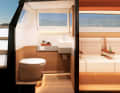 The toilet is also modern and functional.