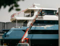 Kick-off: The 18 metres roll carefully out of the hall at Bering Yachts.