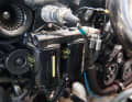 VGT500 The three Swedish diesel engines have sufficient space in the engine compartment of the 1501. A large external filter with water separator and sight glass ensures clean fuel for each engine. The two oil filters are easily accessible in front of the belt drive