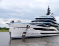 Project "Deep Blue" measures 134.20 metres in length and was unveiled at Lürssen's site in Bremen-Aumund. The exterior designers are not named, but the bowsprit, superstructure and mast are reminiscent of swordfish.
