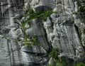 Monumental views: our dinghy in front of the vertical rock faces in the Simadalsfjord.
