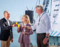 Eröffnung des Hamburg ancora Yachtfestivals am 12. Mai 2023: von links Oliver Seiter, Geschäftsführer der ancora Marina, Julia Carstens, Staatssekretärin im Ministerium für Wirtschaft, Verkehr, Arbeit, Technologie und Tourismus in Schleswig-Holstein und Heiko Zimmermann, geschäftsführender Gesellschafter der Yachtfestival365 GmbH