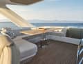 The flybridge offers an elegant open-air area.