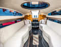 Below deck, porcelain flooring, leather sofas and bamboo wood create a cosy atmosphere. Large windows provide orientation