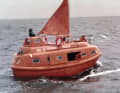 A completely enclosed and self-righting lifeboat from the GAL series in the 1980s. The Rechlin shipyard specialised in lifeboats