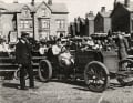 Around 1906: Dorothy Levitt at the wheel of her Napier. At this time, she simultaneously held the world speed records on land and water.