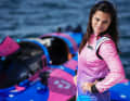 Sara Misir from the Aoki Racing Team alongside her RaceBird during the E1 Series Grand Prix in Jeddah.