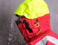 Nothing gets in there: The hood and collar leave only a narrow slit for viewing.