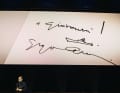 This is what a written greeting from Giorgio Armani to Admiral shipyard boss Giovanni Costantino looked like.