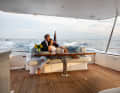 The aft sofa on the Grand Banks 65.
