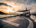 Open use: the orphaned helideck can be converted into a dance floor complete with DJ booth. A bimini protects the seating area and whirlpool from the elements