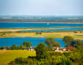 Blick vom Dornbusch auf den Vitter Bodden, die zu Rügen gehörende Landzunge Bug und Halbinsel Wittow