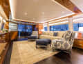 Customised interior: the five-seater sofa fills almost the entire port side of the saloon on the main deck. It also offers support for long legs