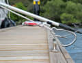 By simultaneously pressing with the tip of the boat hook and pulling on the knotted line, the carabiner opens and ...
