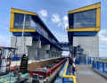 Pushed convoy entering the new Niederfinow boat lift from the headwater