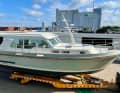 A limited edition Linssen yacht on the shipyard's open deck.