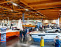 Wooden ceilings and - not in the picture - large window fronts create a friendly, warm atmosphere in the Magdeburg exhibition halls
