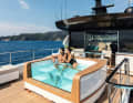 ... as is the glass-fronted jacuzzi located aft of the skylounge. "Perfect Lady" has several lounge areas on the three decks, so that the family is well spread out.
