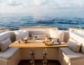 The dining and seating area at the stern of the boat.