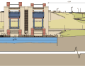 Querschnitt durch das SHW (links) und die neue Schleuse (rechts).