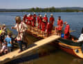 The crew of the "Fridericiana Alexandrina Navis" in their uniforms on the way ashore.