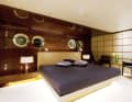 VIPs sleep forward on the main deck in three cabins with their heads to the side of the ship.