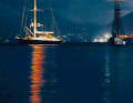 Le "Bayesian" et le "Sir Robert Baden Powell" néerlandais au mouillage dans la baie devant Porticello/Sicile. La nuit même, le superyacht devait partir en profondeur.