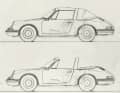 Porsche-Geniestreich: Diese Zeichnungen zeigen die verabschiedete Fließheckversion des künftigen 911 Targa.  Ikonisch: der bis heute genutzte »targa«-Schriftzug.
