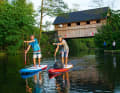 Three models among themselves - Klaas, Kai and the wooden house bridge in Ahrensberg.