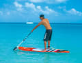 The lower hand is moved closer to the upper hand, allowing you to reach far forwards and to the side with your paddle without having to bend down.