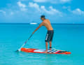 Also angle the paddle slightly, turning the hollow side outwards and the curved side towards the front of the board.