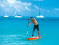 Now use your hips, abdominal muscles, shoulders and arms to guide the paddle to the front of the board and turn it. The aim is to push water under the board with the paddle