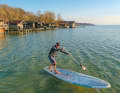 With design borrowings from the Hawaiian ocean boards, the Naish Touring also turns out to be a touring board that turns well and paddles smoothly on the lake.