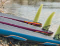 Series fins: As the performance character increases, the fins become longer, narrower and thinner. Magic Ride (centre), Super Sport (rear), Super Ride (front).